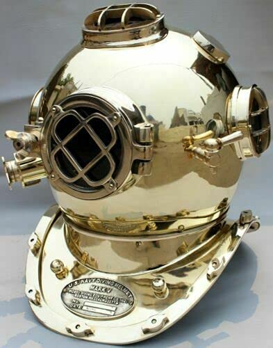 Casco de buceo de latón antiguo Mark V de la Marina de EE. UU. decoración náutica vintage casco buzo