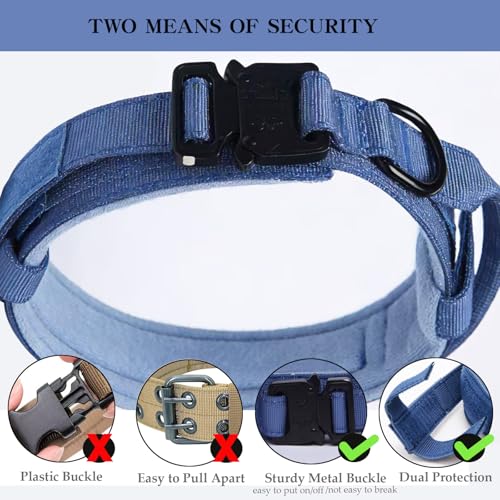 Image of Tactical Military Dog Collar - Adjustable Nylon, Heavy Duty Metal Buckle With Handle for Training (Dark Blue, XXL)