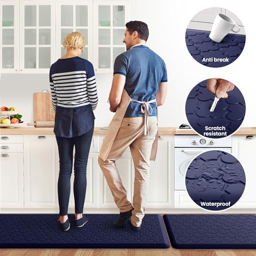 Image of Kitchen Mat [2 PCS] Cushioned Anti-Fatigue Floor Mat Waterproof Non-Skid Kitchen Mats and Rugs Ergonomic Comfort Foam Kitchen Rugs Standing Mat for Floor Office Sink (Blue,20 inchx30 inch+20 inchx60 inch)