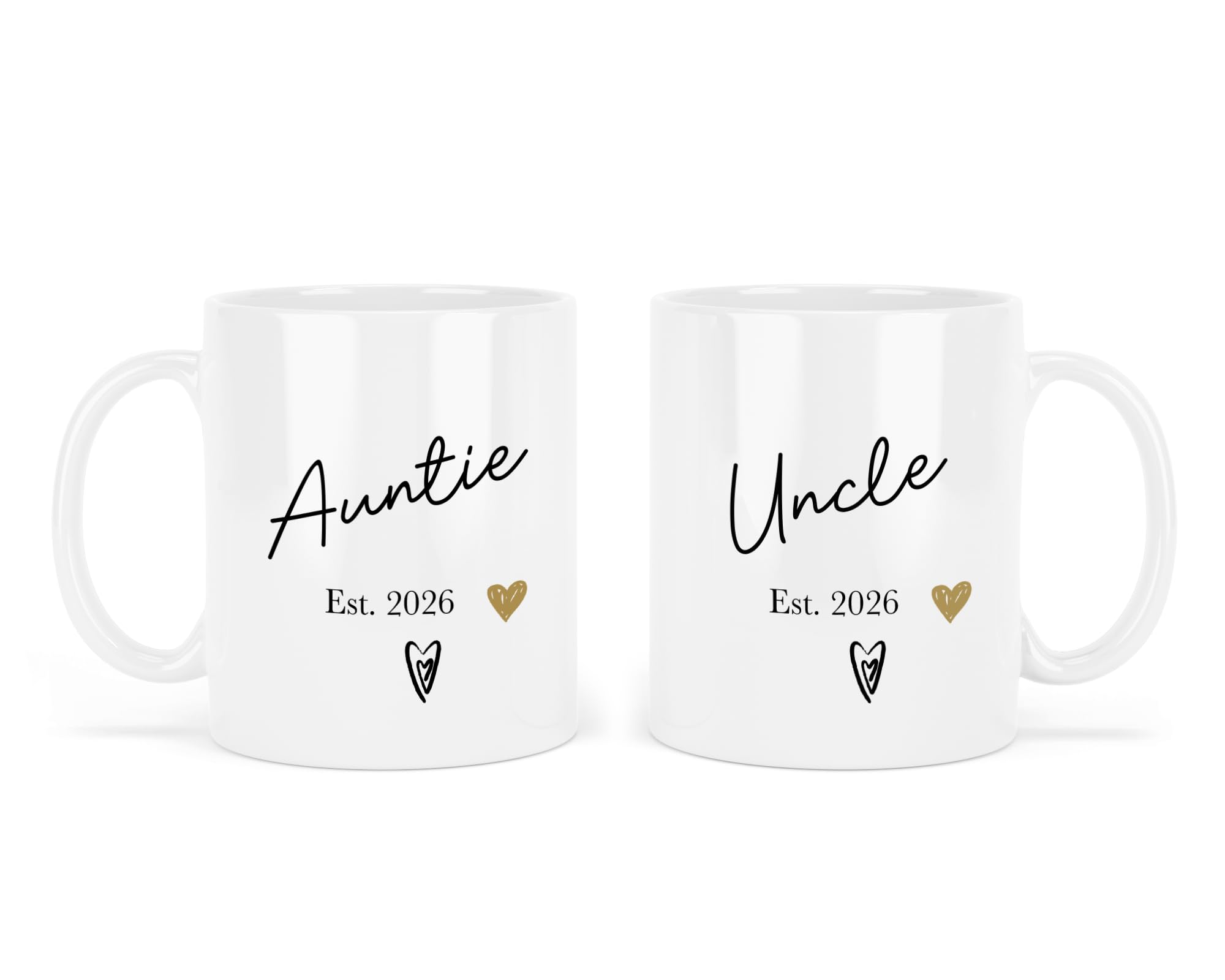 UNIQUEPGIFTS New Auntie and Uncle Mugs 2026, Pregnancy Announcement, Birthday Gift, Present, 11 Oz White Ceramic (Auntie & Uncle Est. 2026 (2 Mugs))