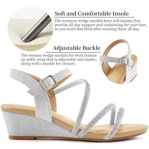 Aomigoct Womens Wedge Dressy Sandals: Sparkly Casual Summer Wedding Sandals for 20253