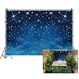 Renaiss Twinkle Twinkle Little Star Backdrop 5x3 ft Fabric Blue Starry Sky Photography Background for Nativity Display Baby Shower Birthday Party Decorations Photo Booth Props
