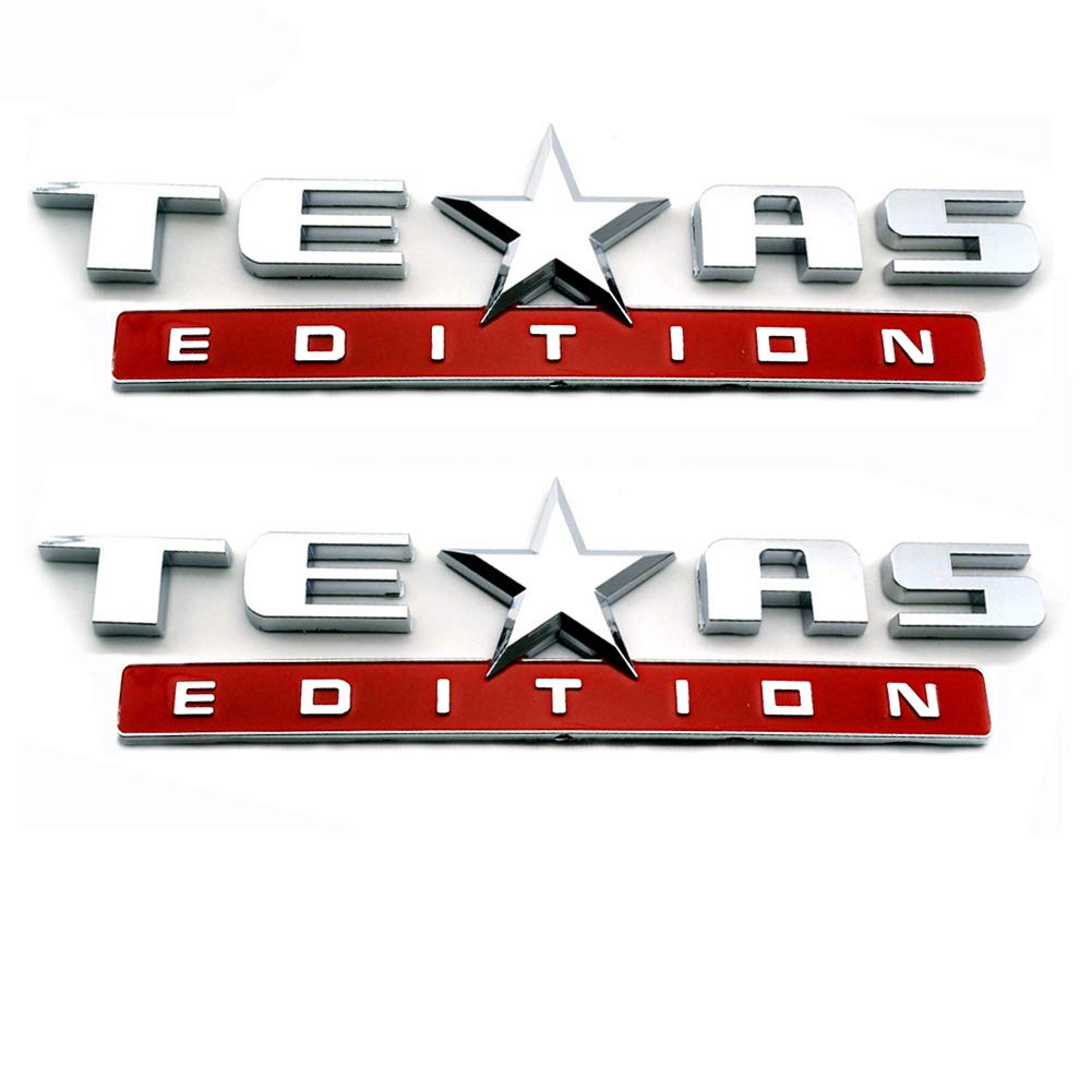 2 Count Silver+Red 3D Texas Edition Emblem Universal Decal for Truck Car Auto Vehicle