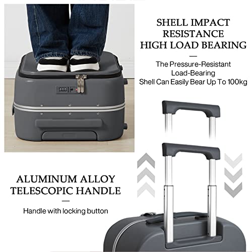 Luggage Suitcase With Spinner Wheels, 24'' Checked Travel Luggage Aluminum Frame Pc Hardside With Tsa Lock & Cover - Rock Gray #TOP3