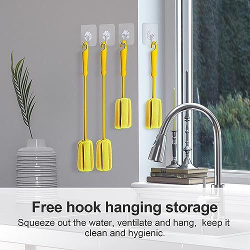 Image of 4PCS Yellow Soft Sponge Bottle Cleaning Brush Plastic Handle Cup Brush Scrubber Washing Brush vase Bottle Pot Cleaner(2 Size 10 inch15 inch)