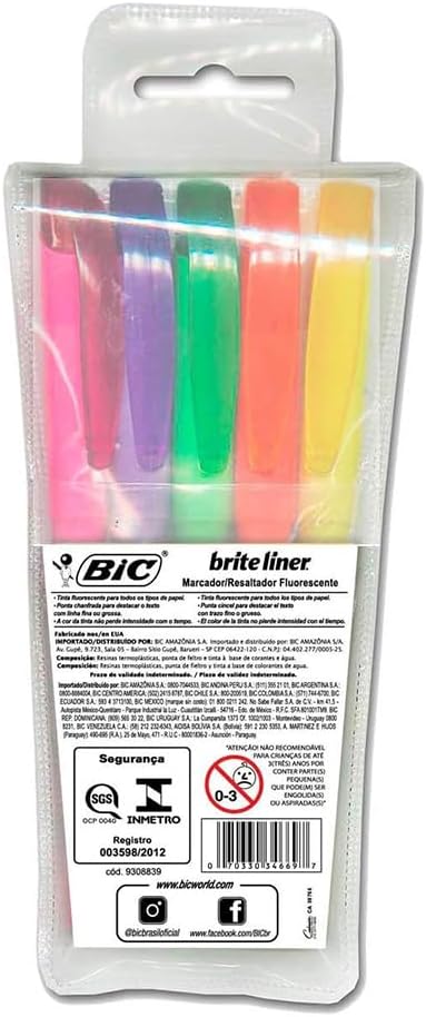 BIC, Marca Texto, Marking, 5 Cores Fluorescentes
