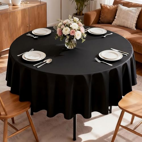 Kesfey Noir Rond nappes 178cm de Polyester Nappe de Table Lavable, Nappe Ronde à essuyer, nappes de Table pour décor de Salle à Manger