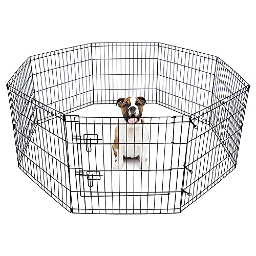 Pet Dog Playpen Foldable Puppy Exercise Pen Metal Portable Yard Fence for Small Dog & Travel Camping 8 Panel-24& 24…