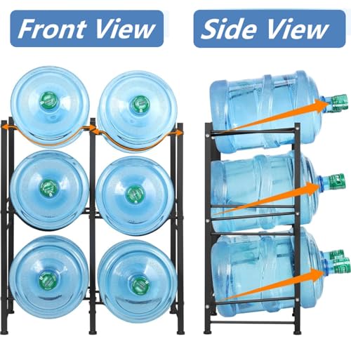 Image of LIANTRAL 5 Gallon Water Bottle Holder, 3 Tiers Black Double Row Heavy Duty Water Cooler Jug Rack, Water Rack with 6 Slots for Home Kitchen