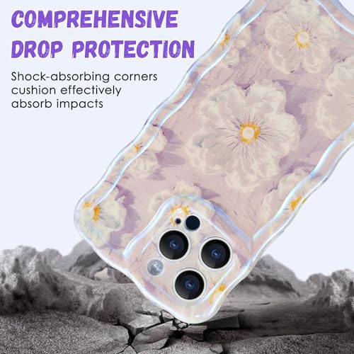 Coque iPhone 14 Pro Max fleur violette bord ondulé antichoc