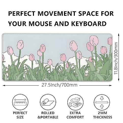 Image of Tulip Flower Mouse Pads,Pink Mouse Pad for Woman,Large Desktop Mat for Keyboard and Mouse,XL Mousepad for Home Work Game(27.5X11.8 in)