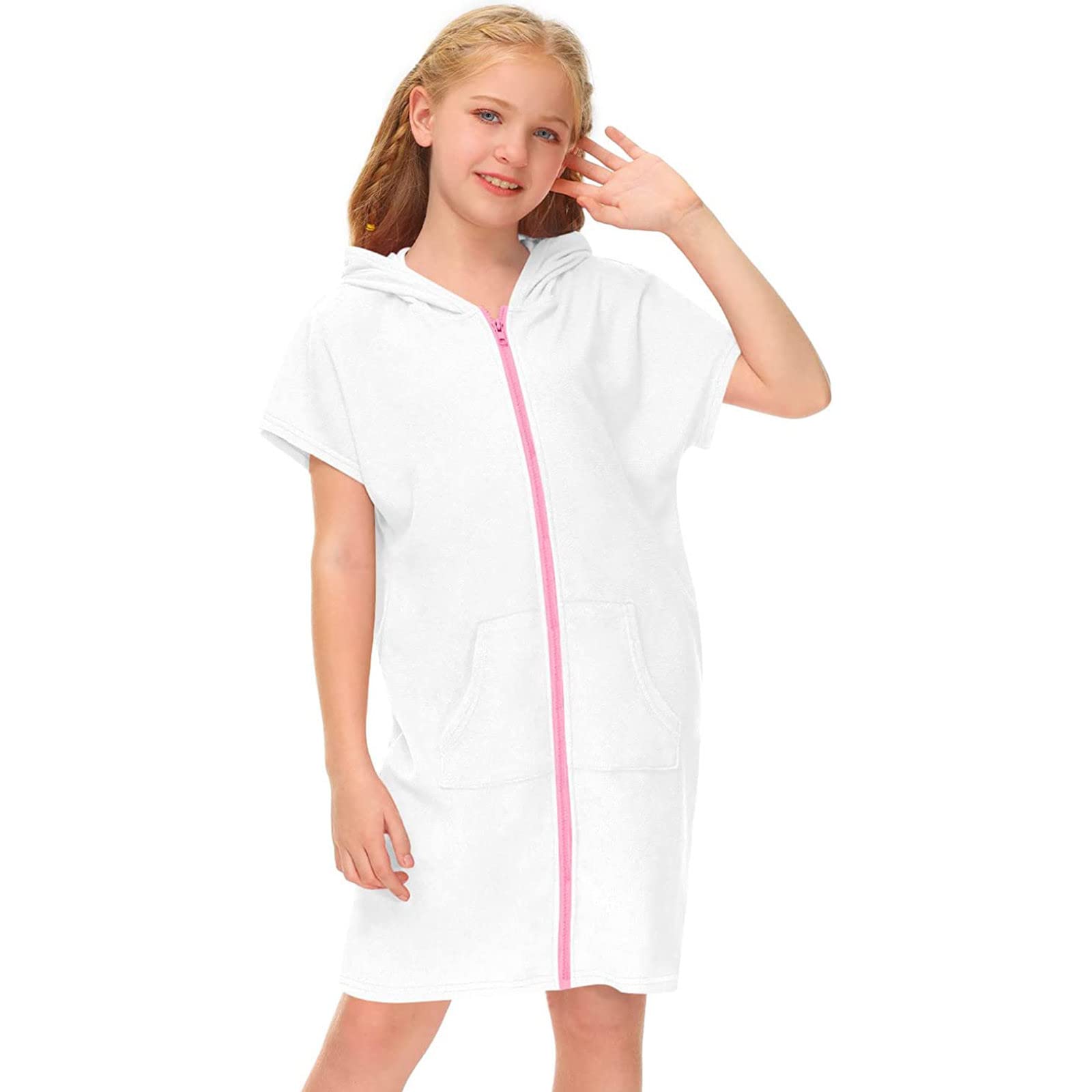 Gardez-le en cadeaux pour enfants avec fermeture éclair et capuche en tissu éponge pour la natation et la plage en coton été à manches courtes peignoir avec poches robe de plage pour enfants