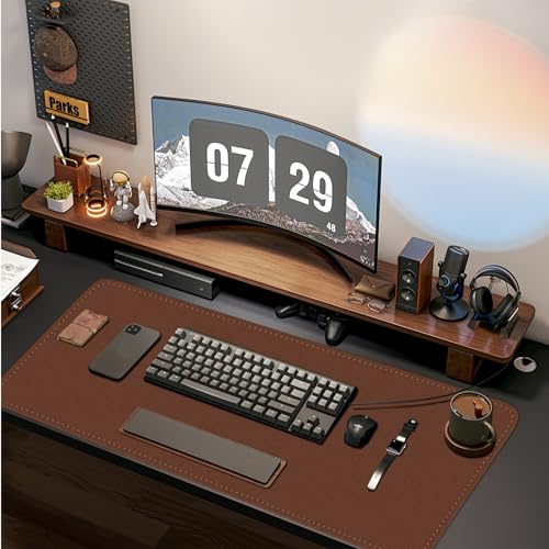 Tapis de bureau double face en cuir marron imperméable pour ordinateur