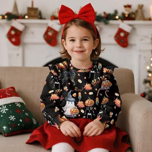 Halloween Toddler Crewneck Sweatshirt Girls Graphic Sweatshirts Pullover Tops with Ruffle Sleeves Kids Fall Clothes3