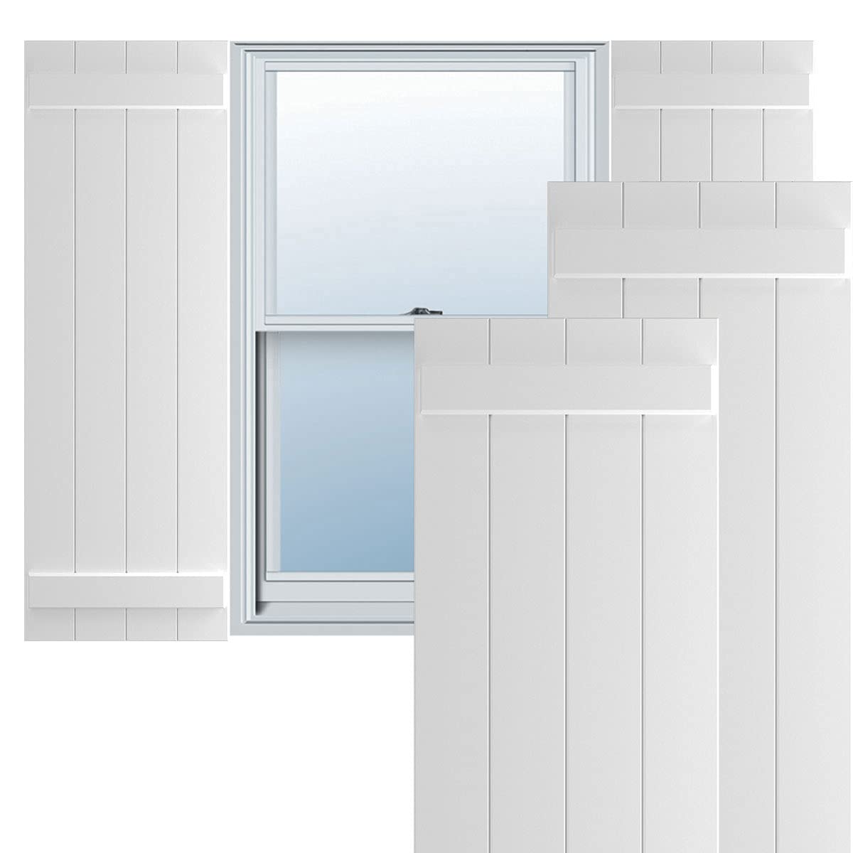 Ekena Millwork 21 1/2"W x 43"H True Fit PVC Four Board Joined Board-n-Batten Shutters, White (Per Pair - Hardware Not Included)