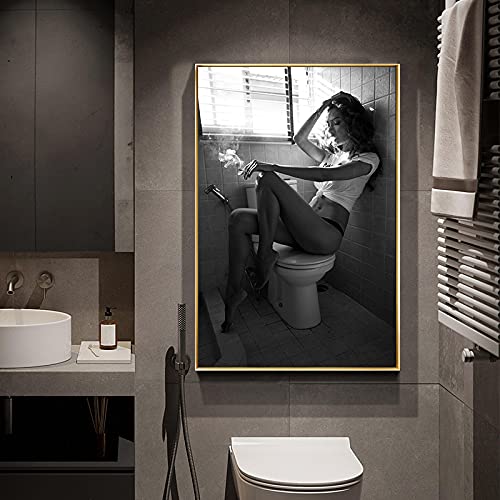 Affiche d'art toile toilettes noir et blanc photo sexy femme 70x100cm