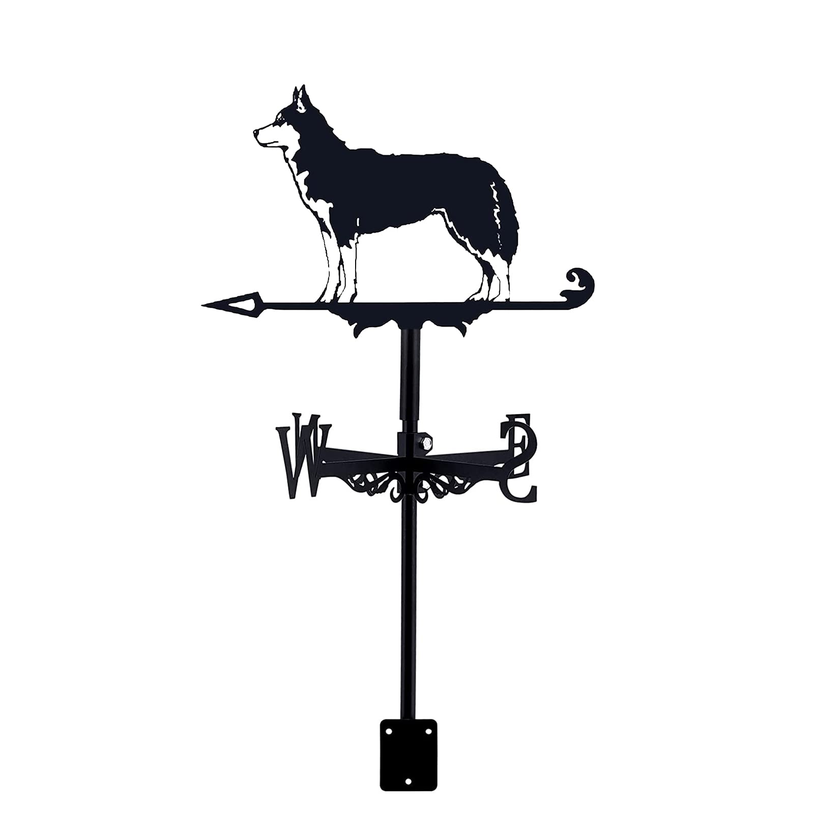 WIQUYBML Weather Vane with Roof Mount wind vane Creative Wind Direction Indicator for Outdoor Metal Bracket(Husky)