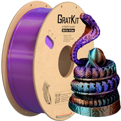 Image of Gratkit Silk Tri-Color PLA Filament,Coextrusion PLA Filament 1.75mm, -0.03mm, 1KG /Roll, Silk PLA Purple & Orange & Green