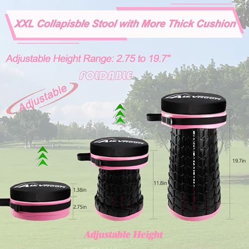 Image of ALEVMOOM Upgraded XXL Collapsilbe Stool with Cushion,More Sturdy and Height 19.7 inch,D11.8 inch,Portable and Lightweight Adjustable Telescoping Stool for Camping Hiking BBQ Max Loading 1000Ibs