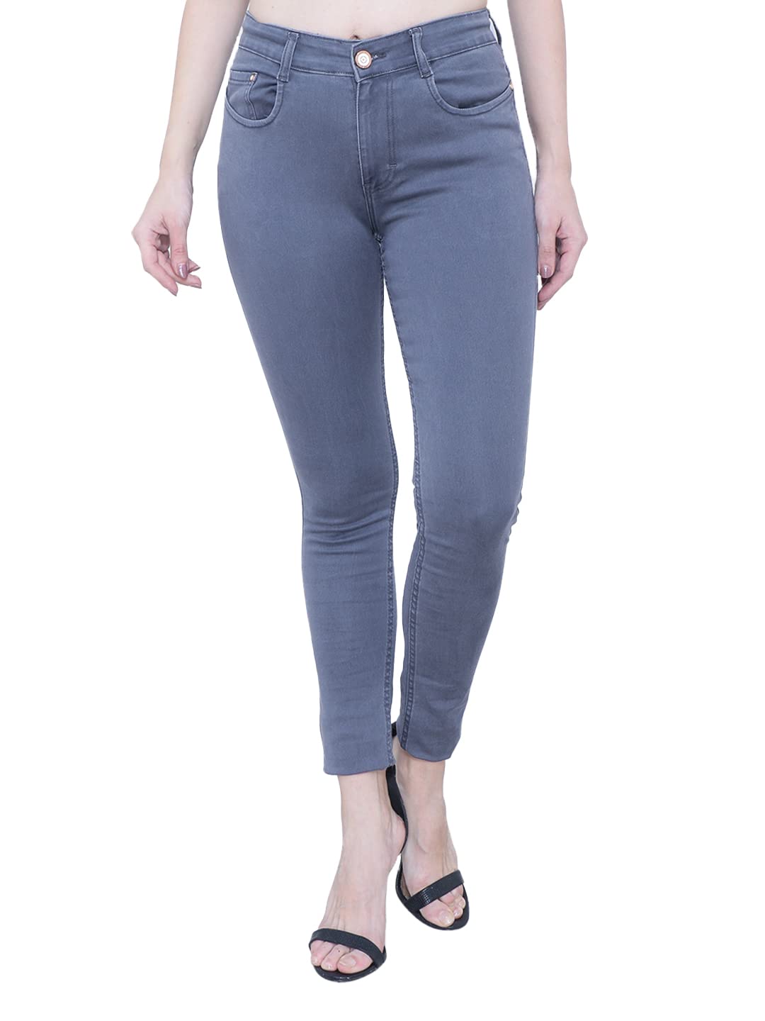 FCK-3 Smooth Silky Stretchable Denim High Waist Full Length Jeans Pant for Women