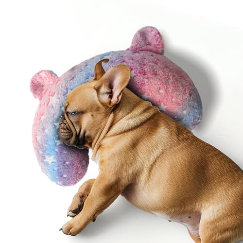 POMESEA Hundekissen für große Hunde, im Dunkeln leuchtendes weiches Nackenkissen, U-förmiges Kissen für Katzen und Hunde (Größe M, Leuchtend Rosa)