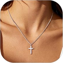 U7 Cross Necklace for Women,Silver/14K Gold Plated Cross Necklace with 18-20 inch Box Chain,Tiny/Medium/Large Cross Pendant Necklace Religious Necklaces Christian Jewelry Gift for Her