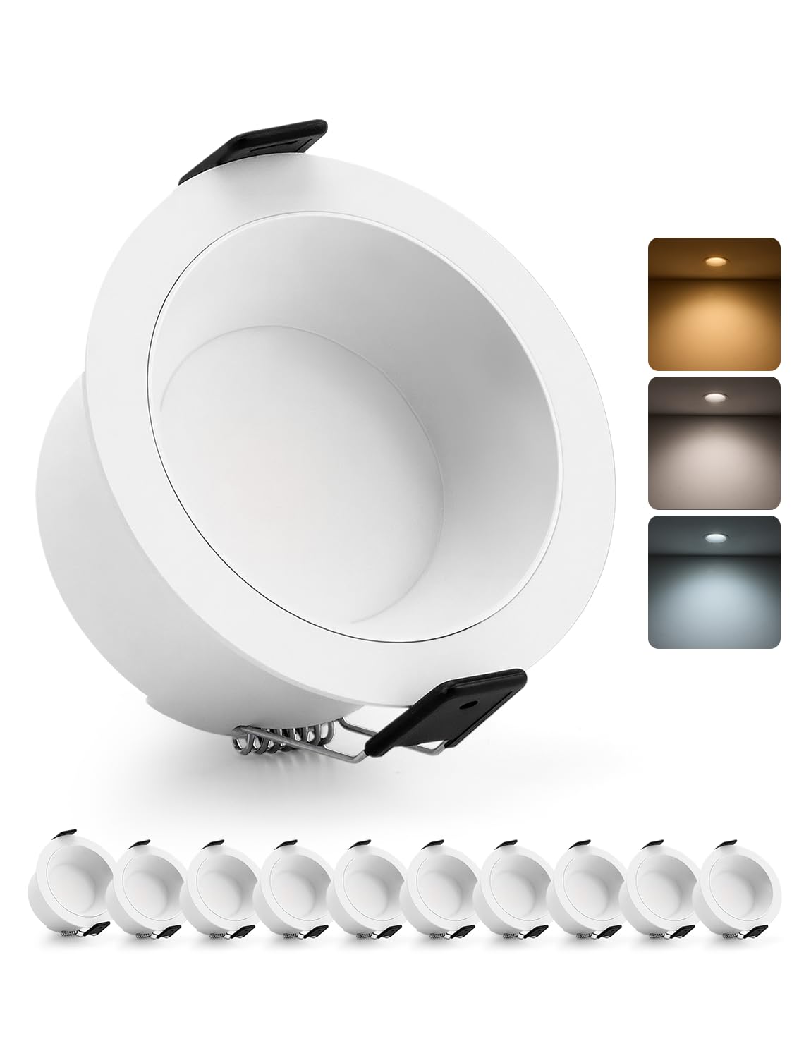 HOMEOW Faretti LED da Incasso per Cartongesso Antiriflesso, 7W IP44 220V | Foro 72mm - 80mm Faretto da Soffitto, 2700K 4000K 6000K per Cucina Bagno, Set di 10