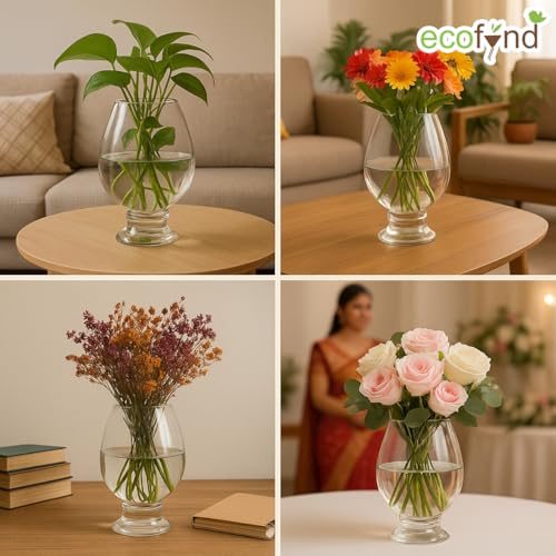 Image of ecofynd Glass Vase for Flowers Plants, Modern Decorative Vase for Home Decor Center Table, Bedroom, Living Room, Office Decoration, Wedding or Gifts (GVASE004)