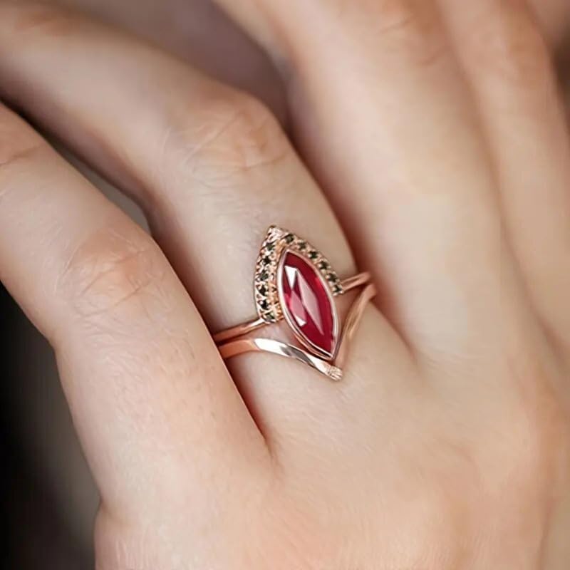 Rose Gold Plated Marquise Micro Pave Ring for Women – Gold Plated Alloy Two in One Stack Design, Vintage Statement Jewelry Gift for Her, Birthday Present for Wife, Girlfriend or Best Friend image 4