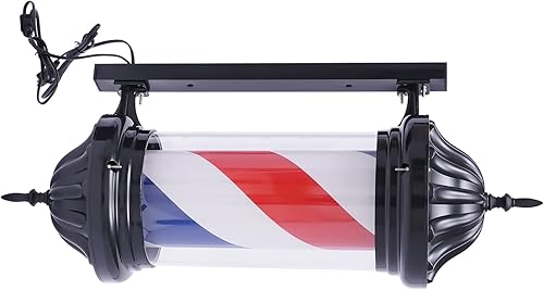 Miniatura 7 de ZHFEISY Luz LED para poste de barbero 28 pulgadas rojo blanco azul tradicional poste de barbero exterior barbería caja de luz giratoria resistente a