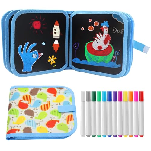 Libro da Disegno per Bambini a Doppia Faccia - Album da Disegno Portatile con 12 Penne Cancellabili, 14 Pagine Lavabili per Attività Creative e Educative, Quaderno da Disegno per Bambini Ideale per V