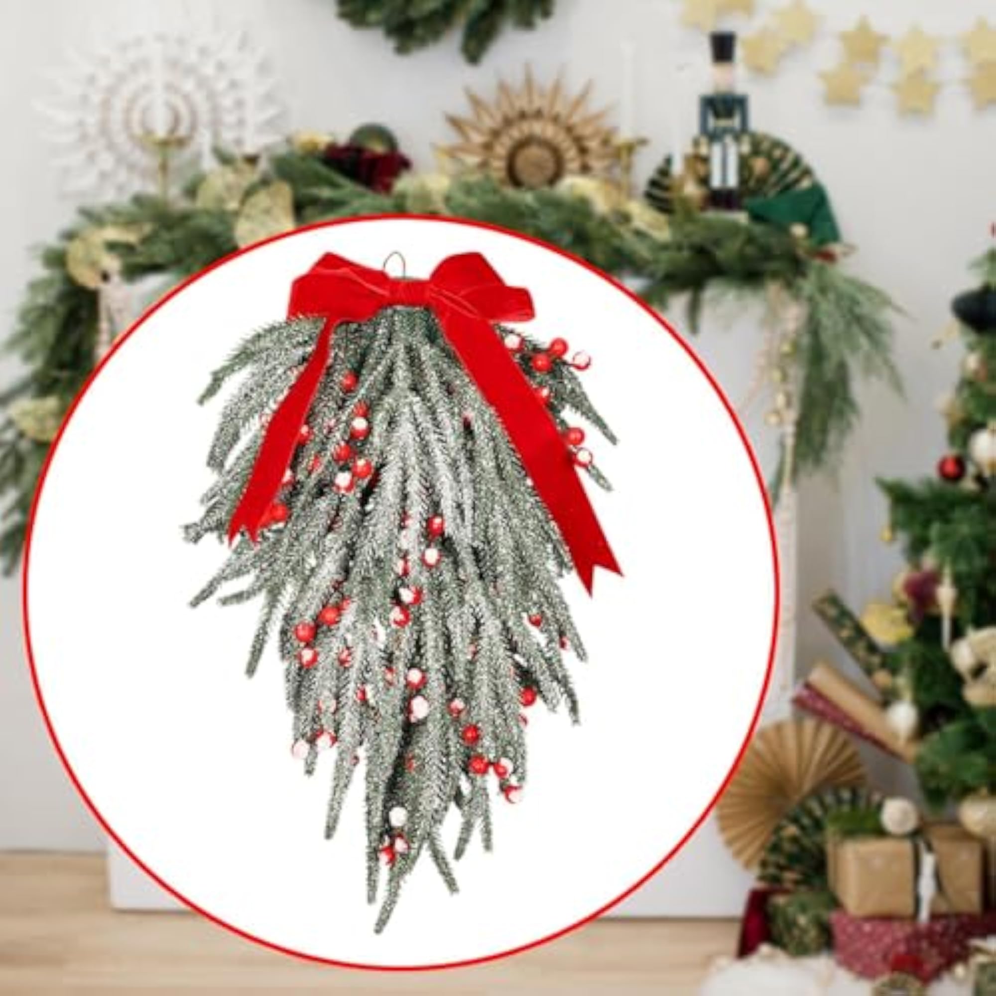Christmas Garland Wall Decor with Holly Berries