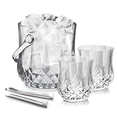 Image of Treo By Milton Glass Vitro on The Rockz Glass (1 Ice Pail, 1100 ml and 6 Tumbler, 305 ml, Transparent)- Set of 7