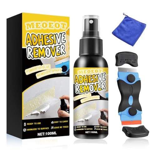Meoeot Dissolvant Colle, Decolle Etiquette, Spray de Décapant Adhésif, Dissolvant D'adhésif, Élimination Rapide des Étiquettes et les Résidus de Colle, Livré avec...