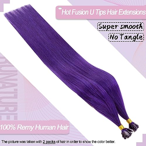Miniatura 5 de RUNATURE Extensiones de cabello humano con punta en U, extensiones de cabello humano real, color morado, 22 pulgadas, extensiones de cabello humano