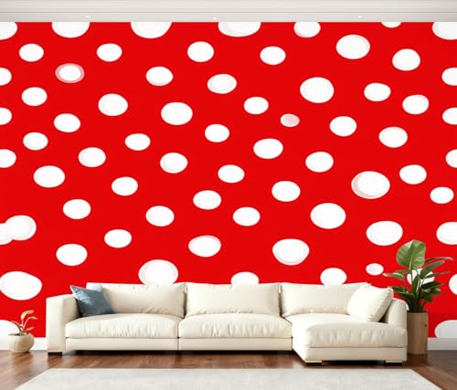 Wall Mural Peel and Stick Red White Polka Dots Design
