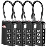 Puroma TSA Approved Luggage Travel Locks with Open Alert Indicator, 4 Digit Combination Resettable Code Zinc Alloy Lock for Suitcase, Backpack, Bag, Toolbox, Locker (4 Pack, Black)