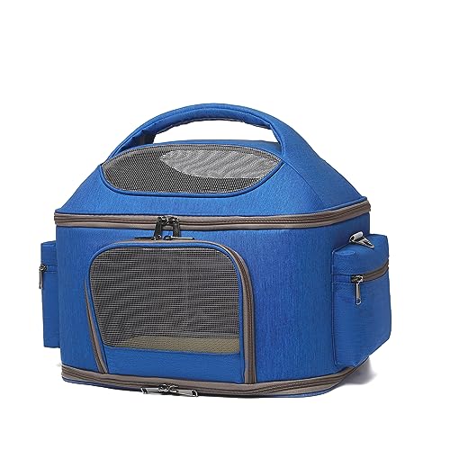 CHINSUKIDA 猫 キャリー 小型犬 キャリーバッグ ペット ソフトキャリーケース 折りたたみ 猫包 大きめ 猫用キャリーオンバッグ マット付き 3WAY お出かけ用 (ブルー)