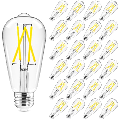 Hizashi Vintage LED Edison Bulb Dimmable, 6W Equivalent 60W, 4000k Neutral White, 700LM, E26 Base Light Bulbs, High CRI 95+ Eye Protection, Clear Glass, Pack of 24 Neutral White 4000k 24 Pac