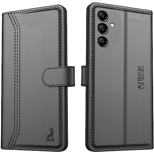 Image of AIBEX Compatible for Samsung F34 5G / Samsung M34 5G Flip Cover Leather Finish | Inside TPU with Card Pockets | Wallet Stand | Complete Protection Flip Case - Black