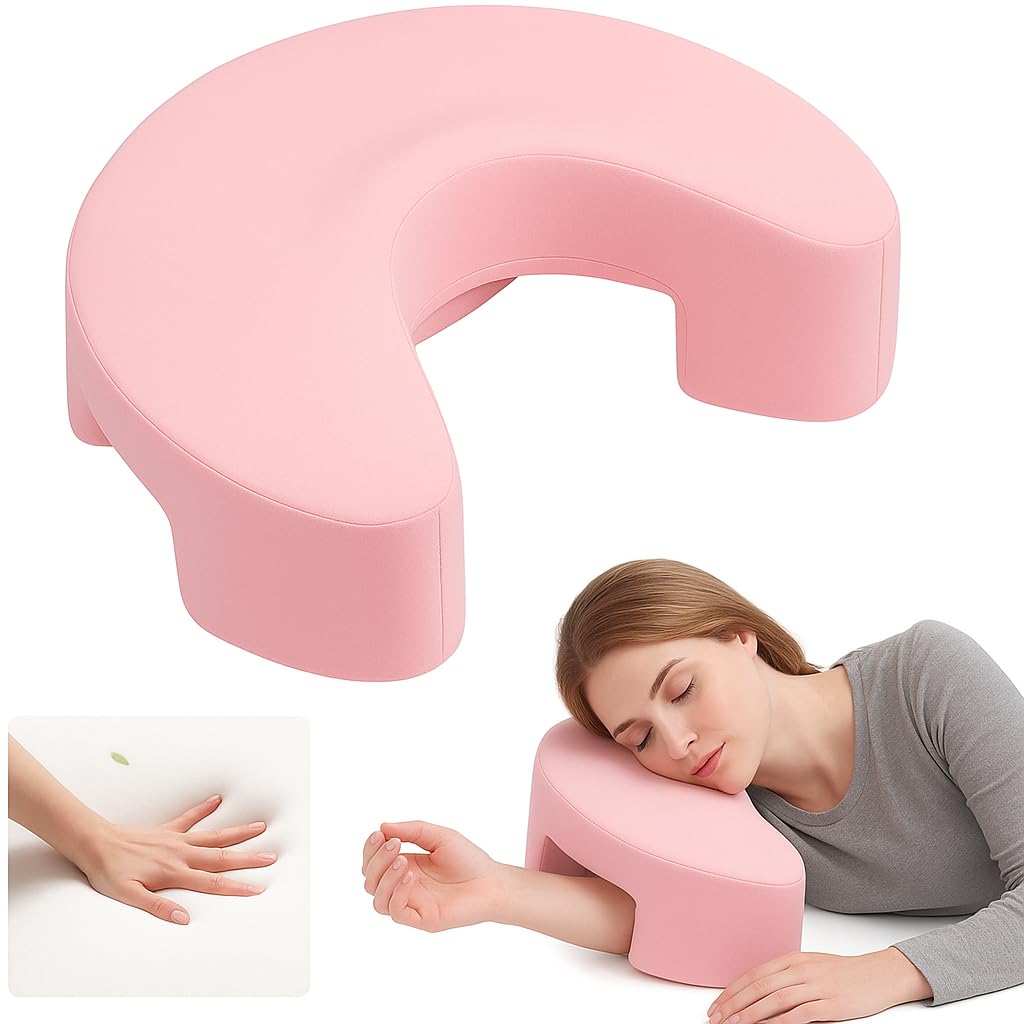 Goldencivetcat Arm Hole Side Sleeper Pillow Premium Memory Foam Side Sleeping Pillow with Arm Tunnel & Pink Cover – Neck & Shoulder Pain Relief for Side Sleepers Machine Washable Cover