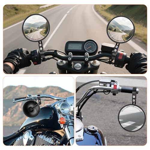 LOVLEX E24 Motorrad Spiegel 2er Set – Universale 360° drehbare Lenkerendenspiegel, Rund – Passend für 22mm & 25mm Lenker, Motorrad, Roller, Scooter & ATV – Verstellbar für sicheres Fahren