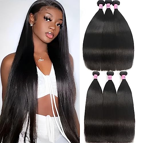 UNICE Hair 10A Malaysian Straight Human Hair 3 Bundles Unprocessed Virgin Human Hair Weave Extensions 12 14 16 inch 12 14 16 Inch Bundles Natural Color