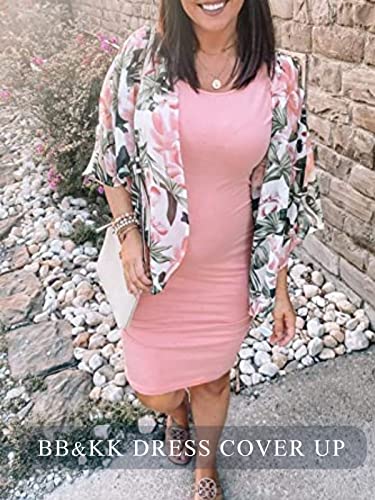 Bb&Kk Women'S Floral Leaf Kimono Cover Ups Hawaiian Shirts Tops Tropical Boho Outfits Chiffon Sheer Lightweight Summer Cardigans Shawls Wraps Large White thumb #5