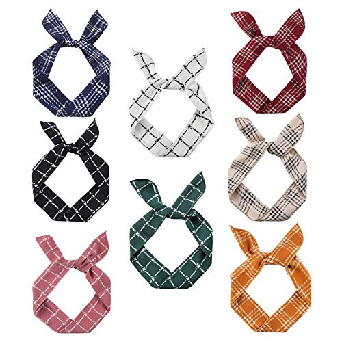 Oneye Wire Headbands For Women Twist Bow Hairbands Fashion Check Bunny Ears Headwraps Hair Accessories For Workout Yoga Running Soccer Sports Pack Of 8 cover