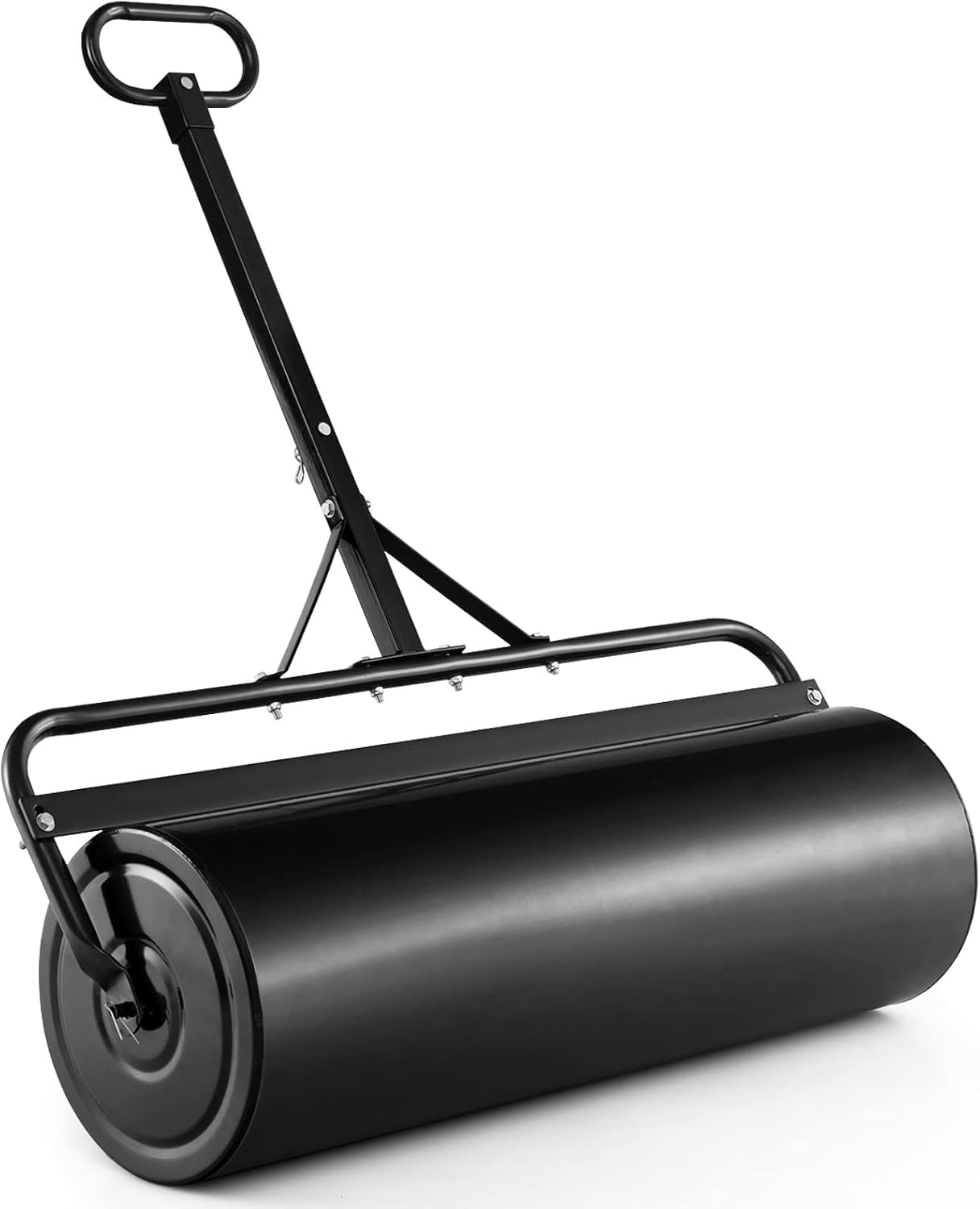Wytrzymały wałek do trawnika – metalowy wałek ogrodowy 61 cm z wypełnieniem wodą i piaskiem, zdejmowany korek spustowy i skrobak do poziomowania trawy i gleby