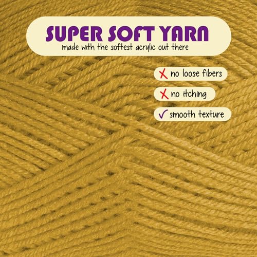 Image of Acrylic Yarn for Crocheting & Knitting - Soft Crochet Yarn for Crocheting, 3 Pack of 370 Yards, Perfect for Crafts & Amigurumi, Medium Worsted Weight 4, Mustard