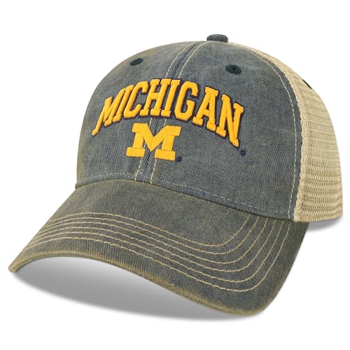 Legacy NCAA Officially Licensed Baseball Hat, Michigan Wolverines, Lightweight Cap for Men & Women, Old Favorite Trucker Adjustable (OFA), Navy Trucker, One Size Fits Most, Snapback Closure