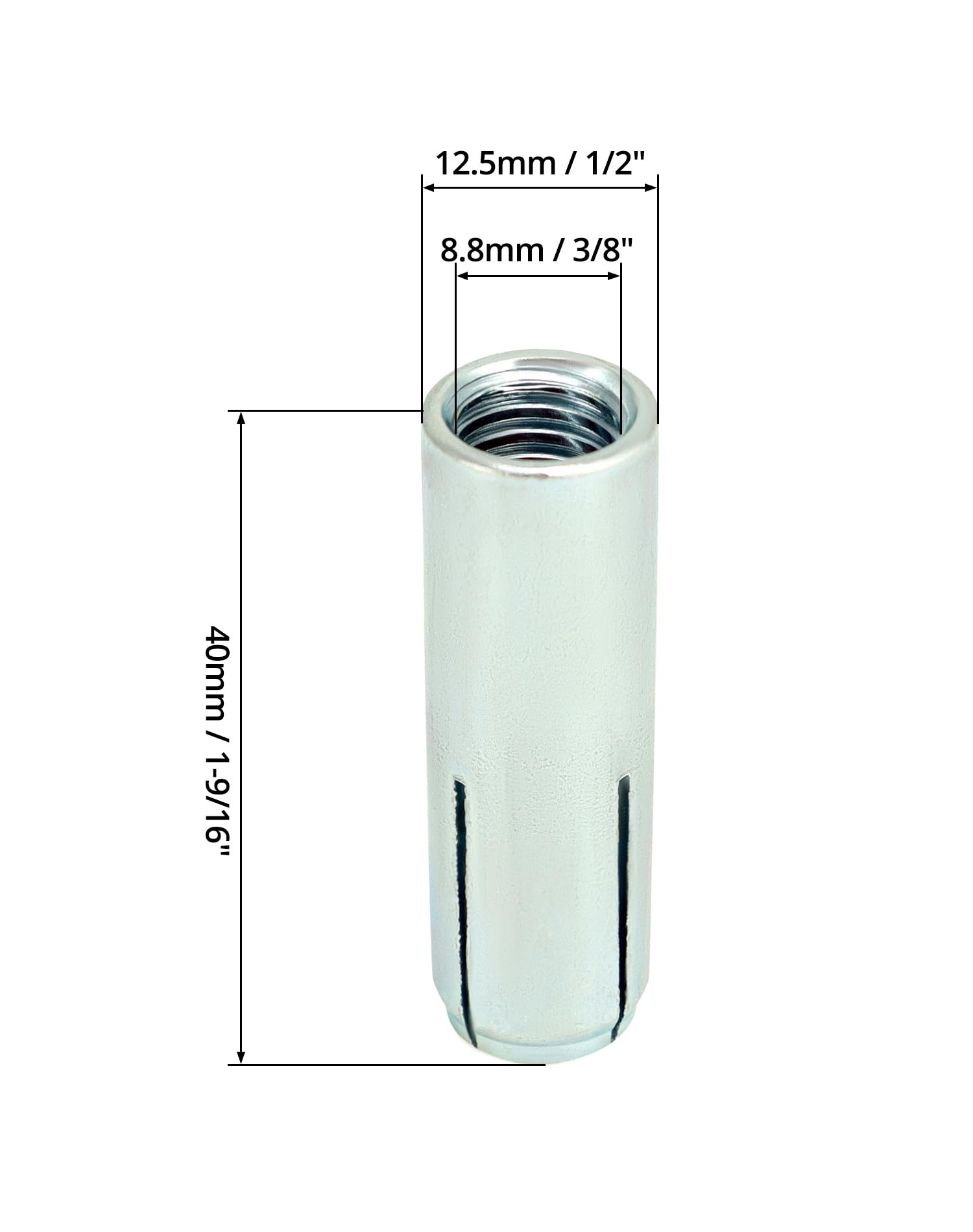 QWORK Ancoraggio a goccia, 100 pezzi 3/8"-16 filettatura interna di espansione, zincata superficie di ancoraggio per calcestruzzo solido (solo per calcestruzzo)