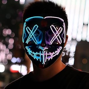 SHIYOUO Máscara de Halloween, Máscara LED Purge con 3 Modos de Iluminación Parpadeo Controlables, Craneo Esqueleto Mascaras para Cosplay Carnaval Fiesta Decoración de Halloween